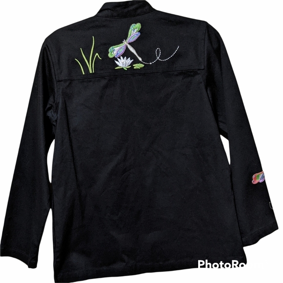 NWOT Quacker factory black dragonfly coat embroidered like small - Picture 2 of 6